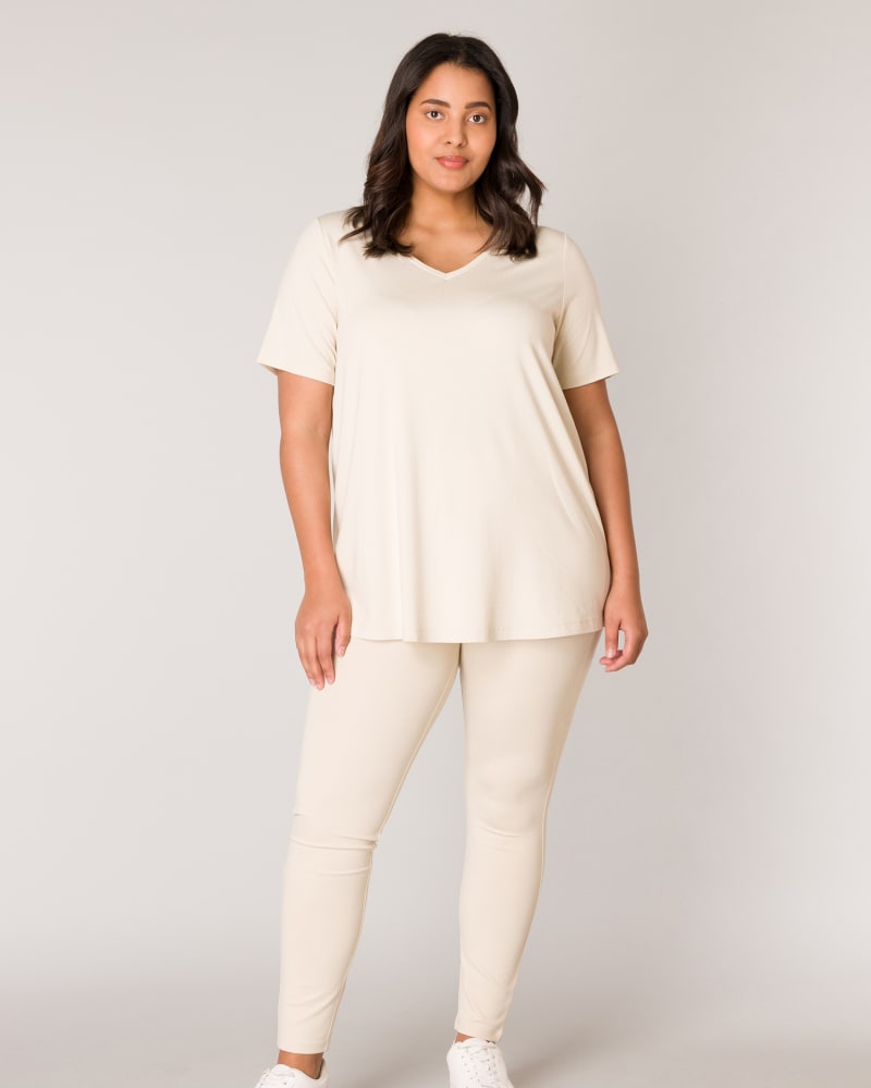Front of a model wearing a size 1(48) Alba in Light Beige by Base Level Curvy. | dia_product_style_image_id:279571